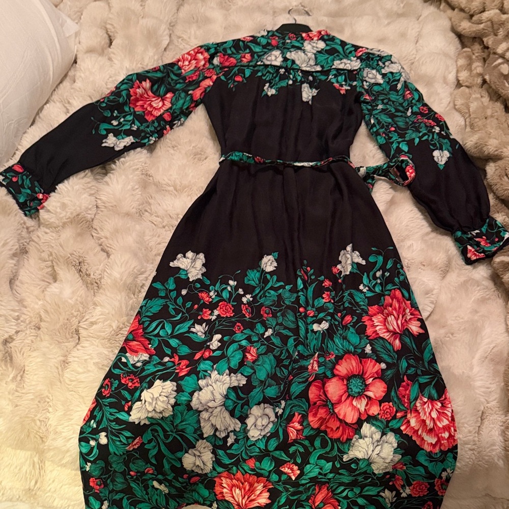 Anthropologie floral Black & Green Long Dress XXS - Picture 5 of 6